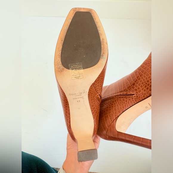 Jimmy Choo Brown Croc Embossed Leather Minori Ankle Length JC logo Boots EU 42 - Picture 8 of 12